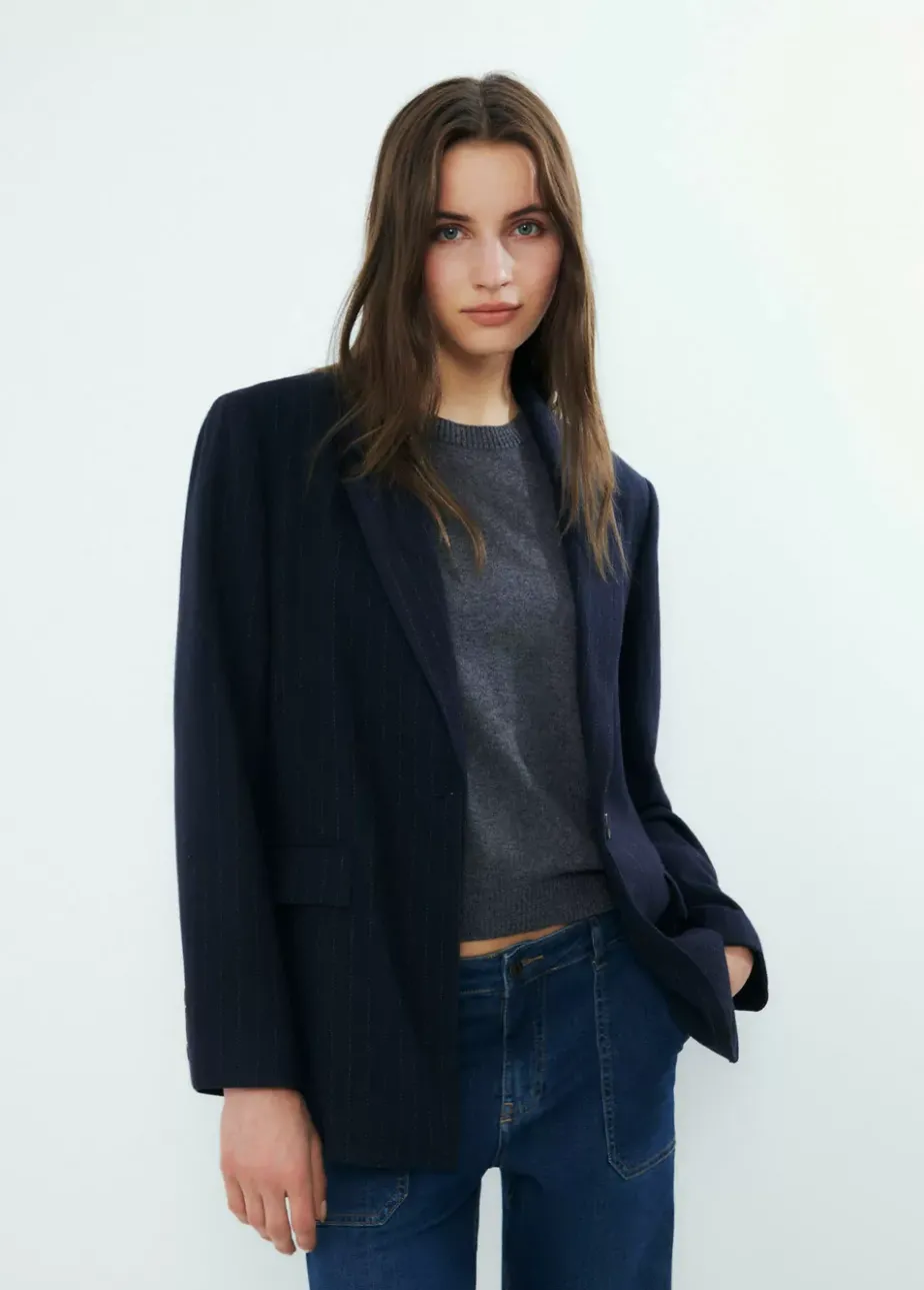 Mujer Brownie Spain Abrigos Y Chaquetas-Americana Oversize Raya Con Lana