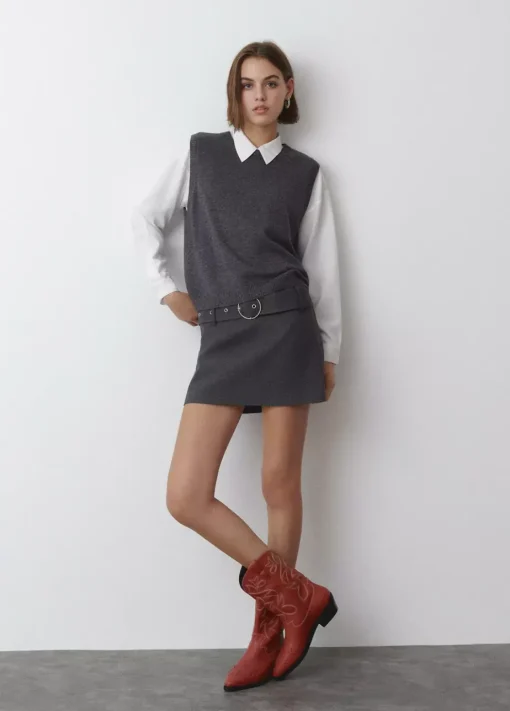 Mujer Brownie Spain Zapatos-Bota Cowboy Pespuntes Contraste Piel