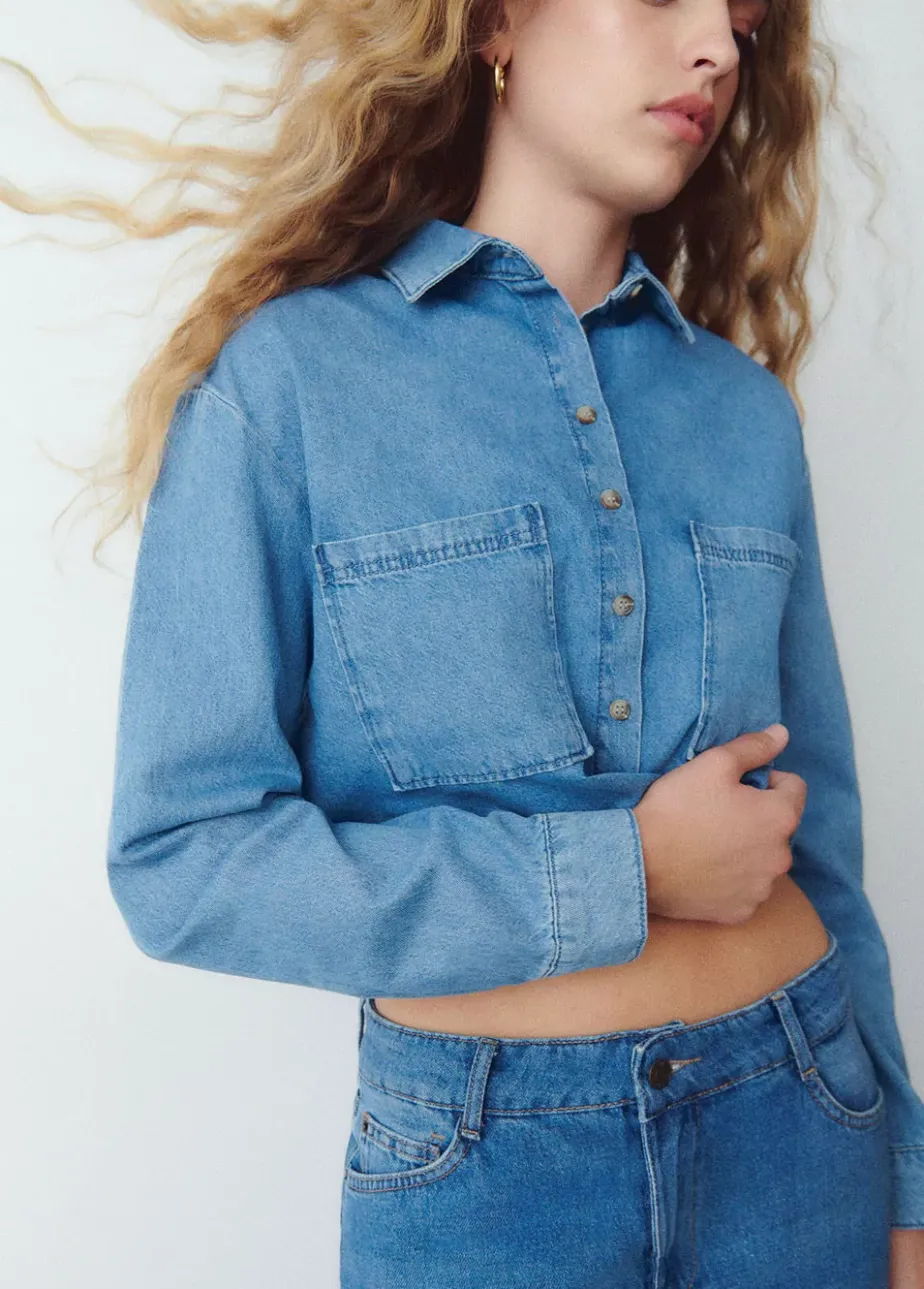 Mujer Brownie Spain Camisas Y Blusas-Camisa Denim Cropped