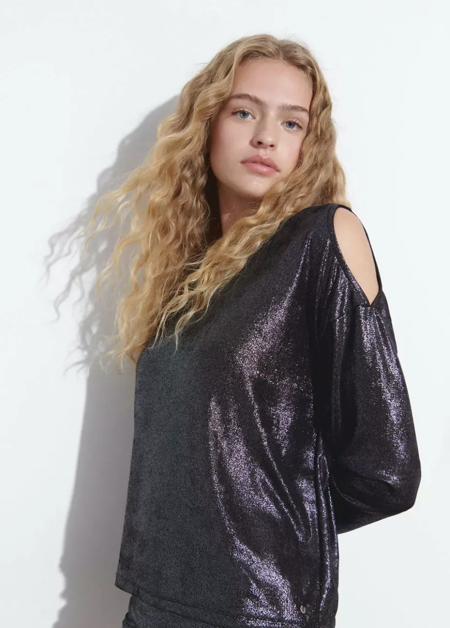 Mujer Brownie Spain Camisetas-Camiseta Apertura Hombros Brillo