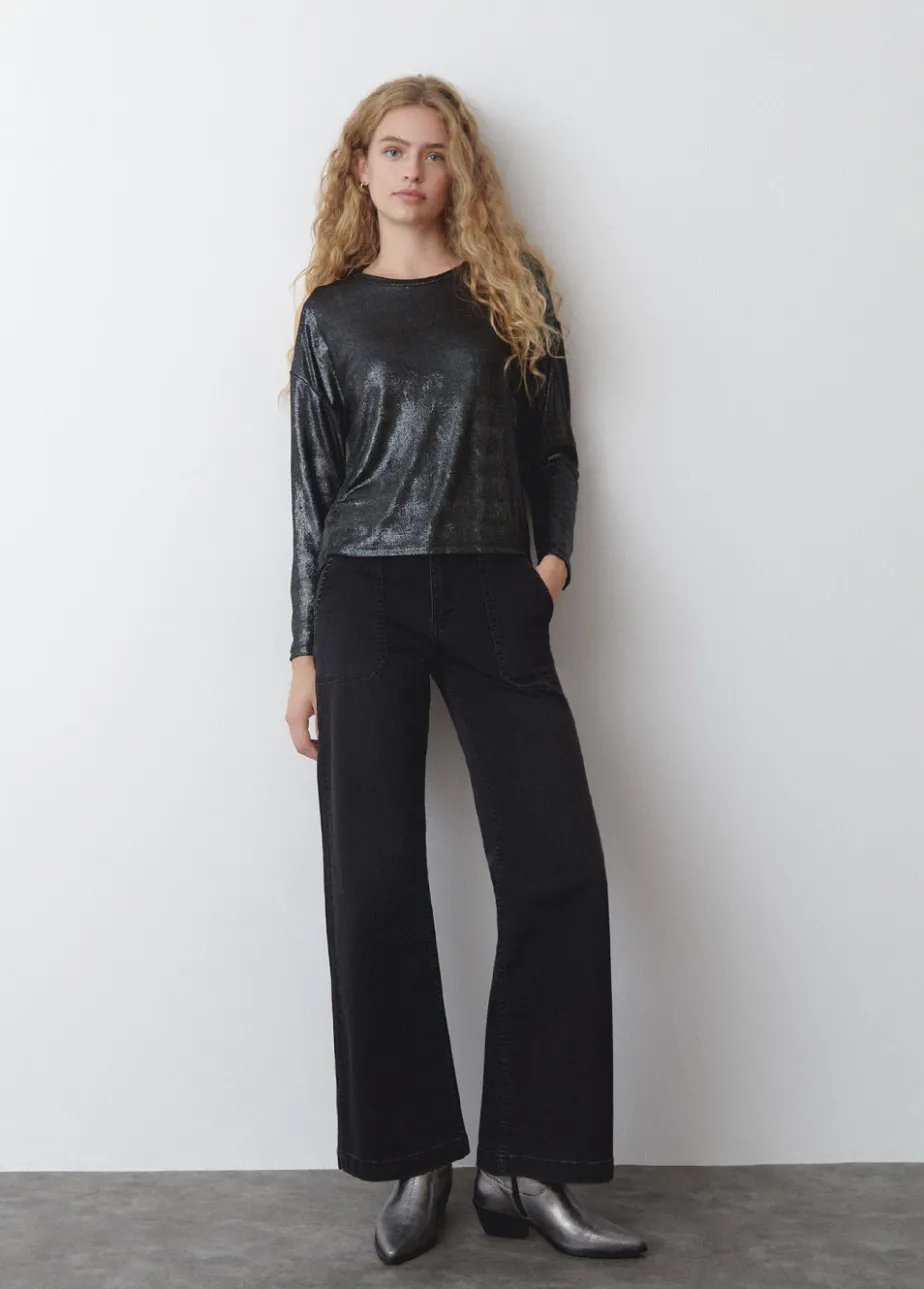 Mujer Brownie Spain Camisetas-Camiseta Apertura Hombros Brillo