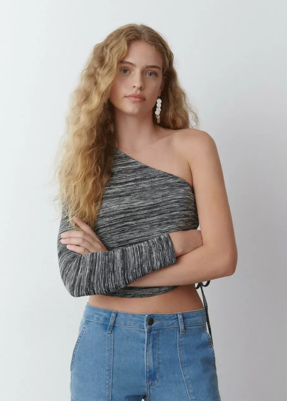 Mujer Brownie Spain Camisetas-Camiseta Manga Larga Asimetrica Frunce