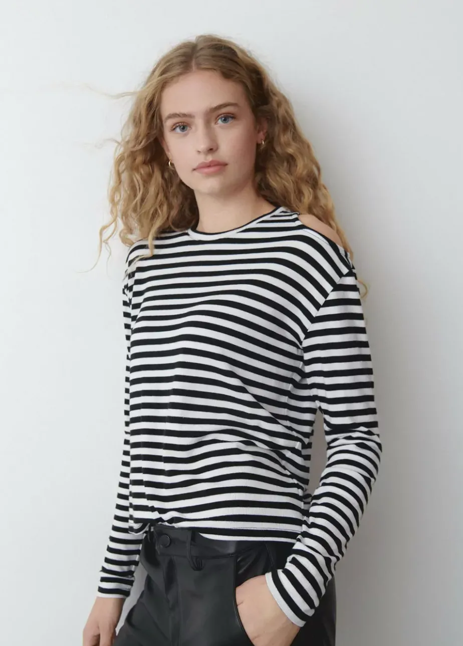 Mujer Brownie Spain Camisetas-Camiseta Rayas Cut Out Hombros