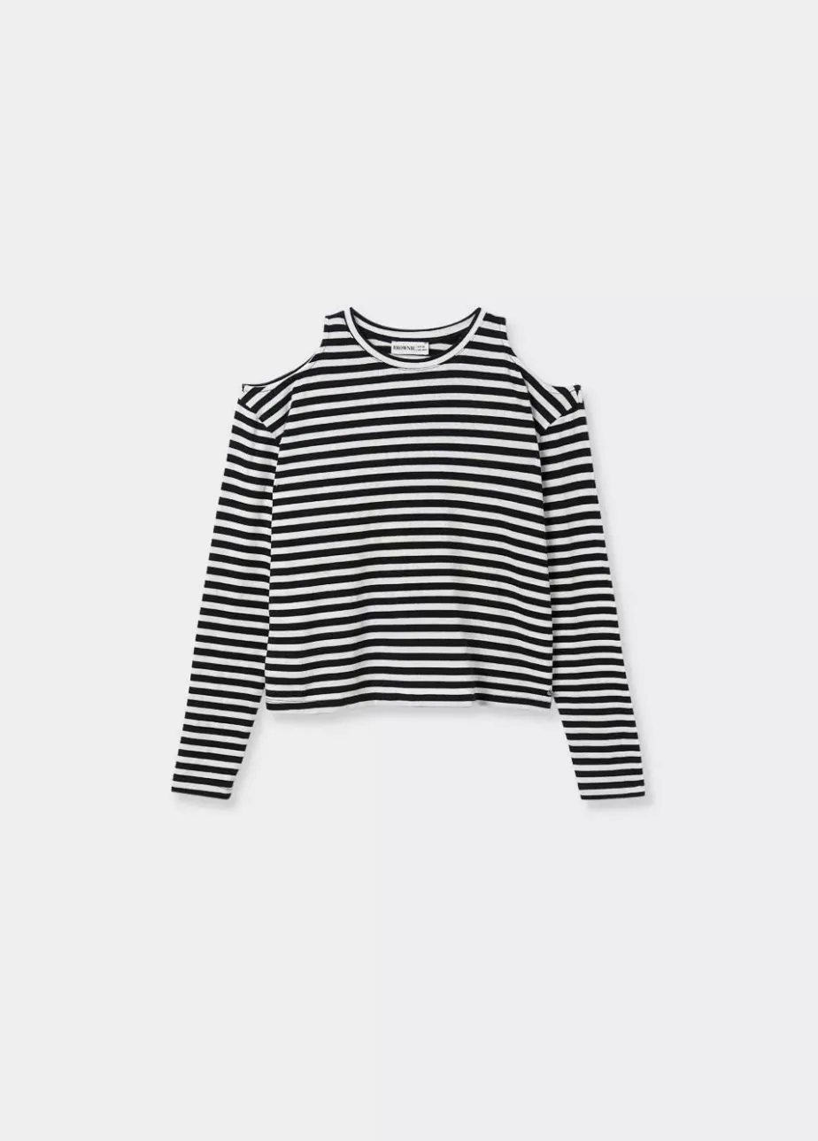 Mujer Brownie Spain Camisetas-Camiseta Rayas Cut Out Hombros