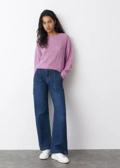 Mujer Brownie Spain Jerséis-Jersey Calado Cuello Redondo Rosa