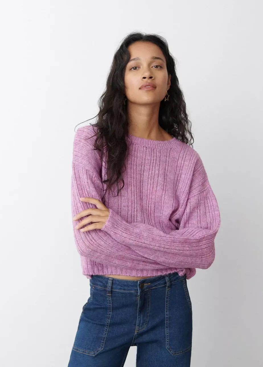 Mujer Brownie Spain Jerséis-Jersey Calado Cuello Redondo Rosa