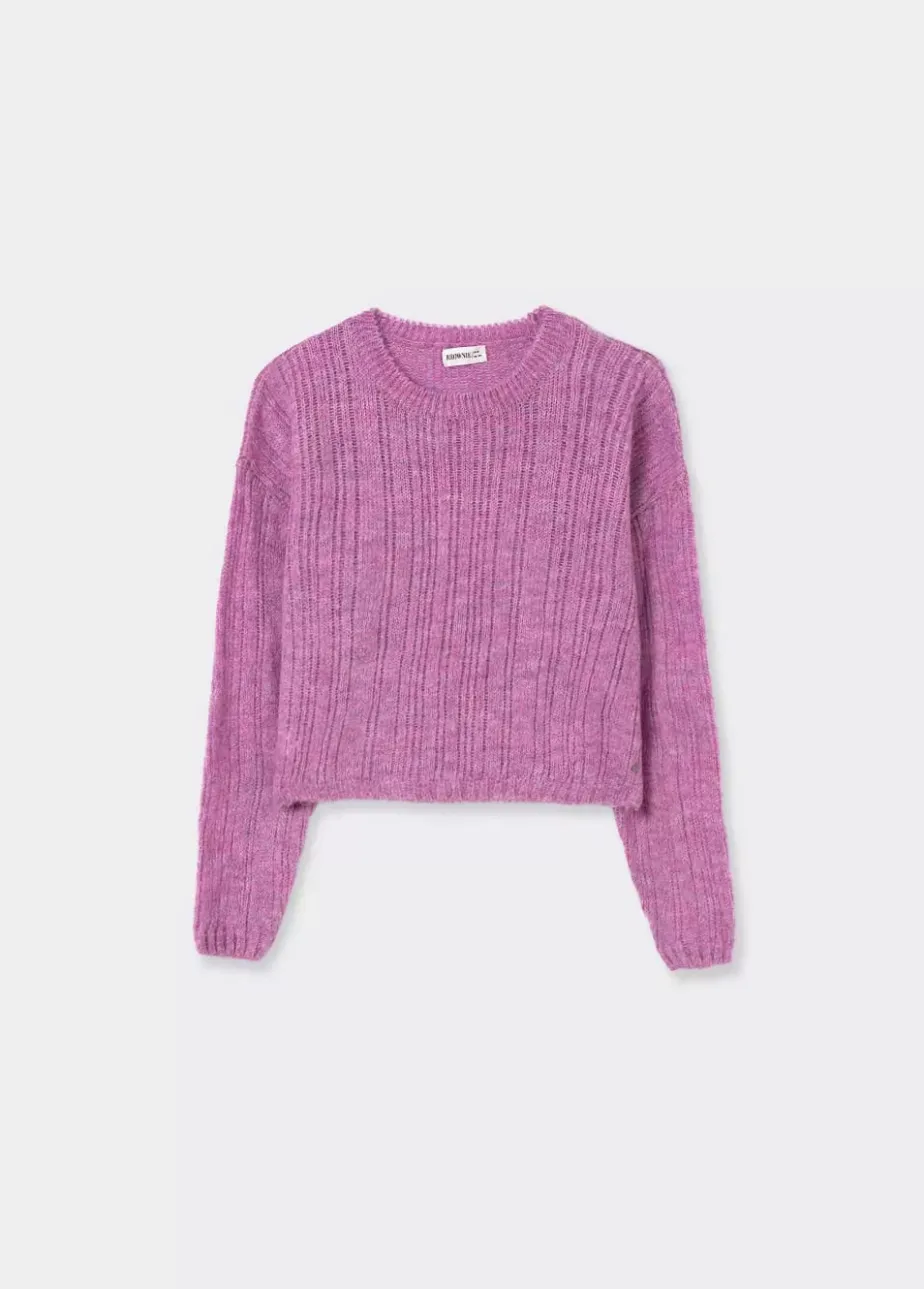 Mujer Brownie Spain Jerséis-Jersey Calado Cuello Redondo Rosa