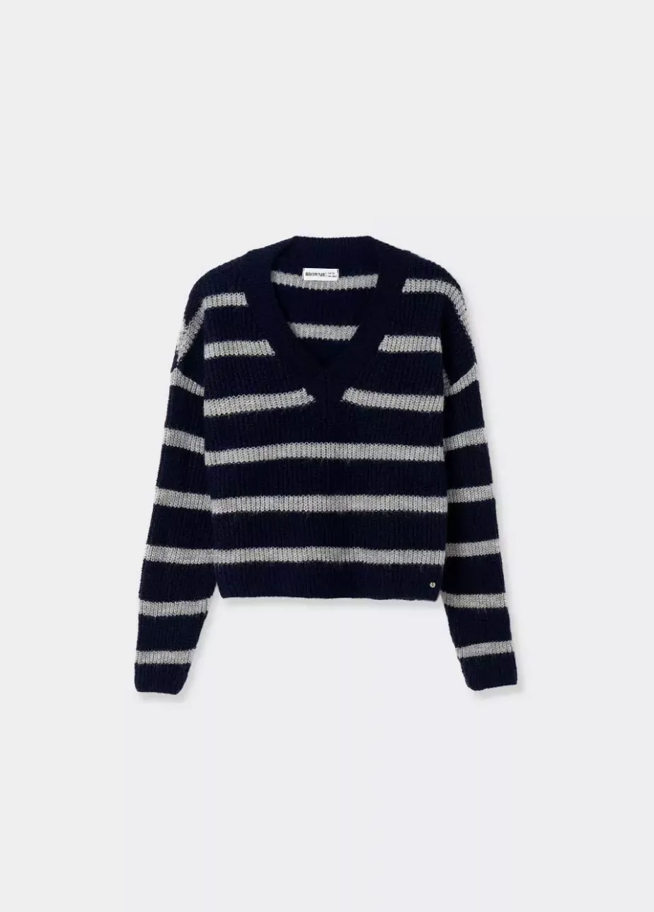 Mujer Brownie Spain Jerséis-Jersey Cuello Pico Rayas