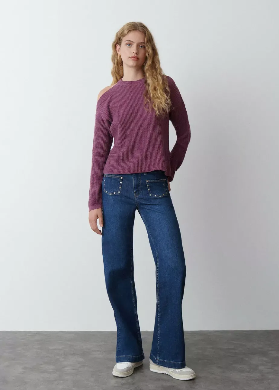 Mujer Brownie Spain Jerséis-Jersey Cut Out Hilo Metalizado Berenjena