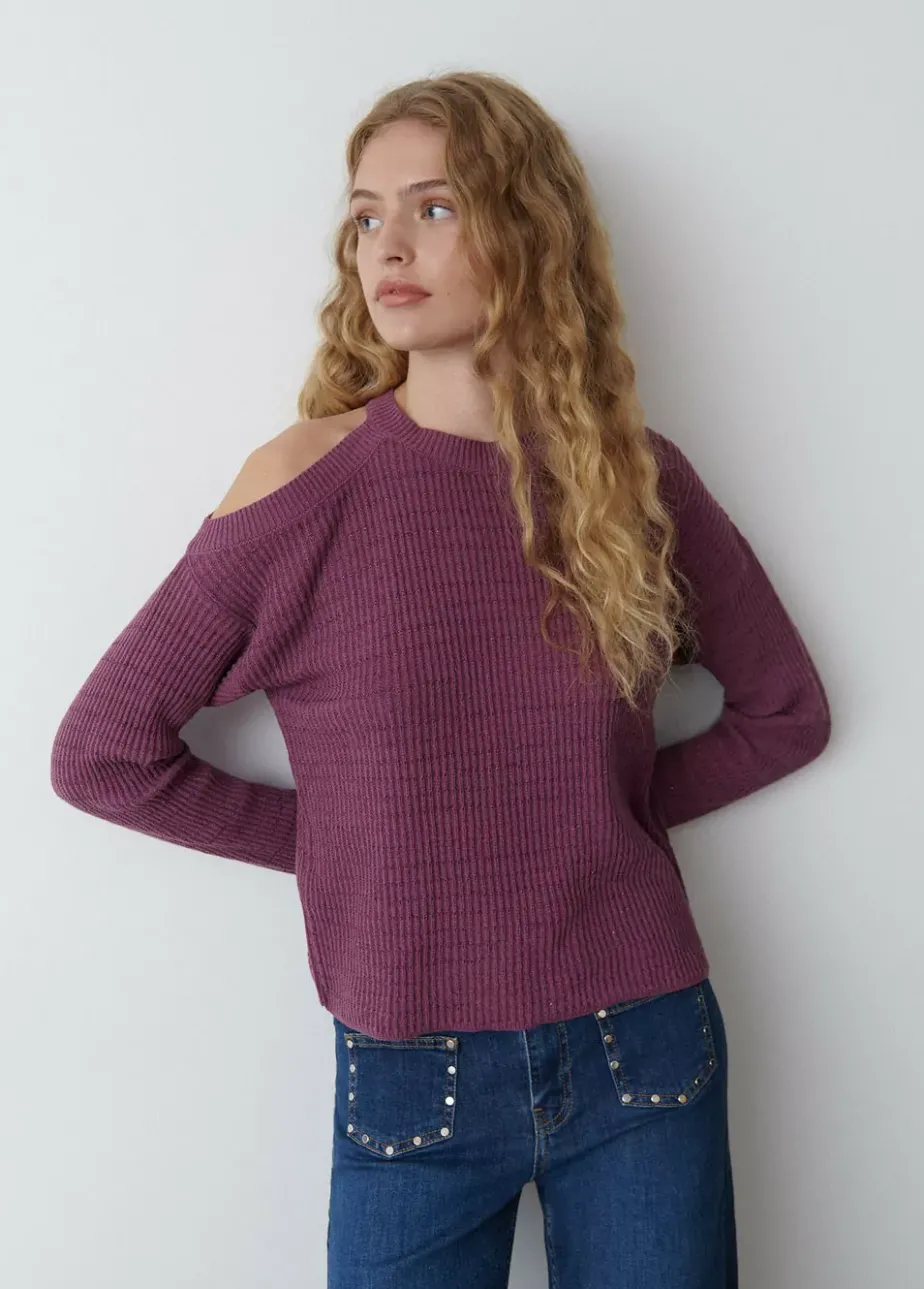 Mujer Brownie Spain Jerséis-Jersey Cut Out Hilo Metalizado Berenjena