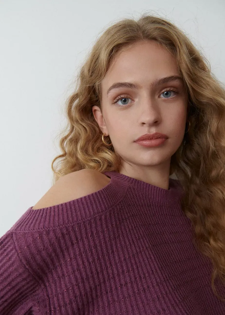 Mujer Brownie Spain Jerséis-Jersey Cut Out Hilo Metalizado Berenjena