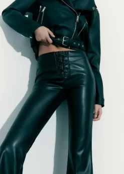 Mujer Brownie Spain Pantalones-Pantalon Efecto Piel Acordonado