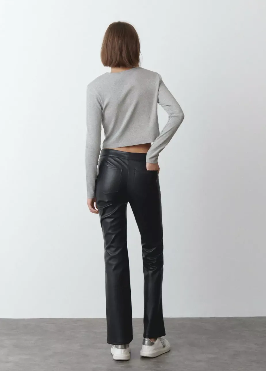 Mujer Brownie Spain Pantalones-Pantalon Efecto Piel Acordonado