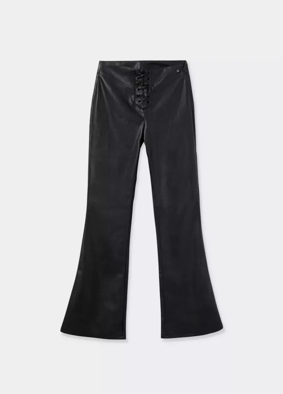 Mujer Brownie Spain Pantalones-Pantalon Efecto Piel Acordonado