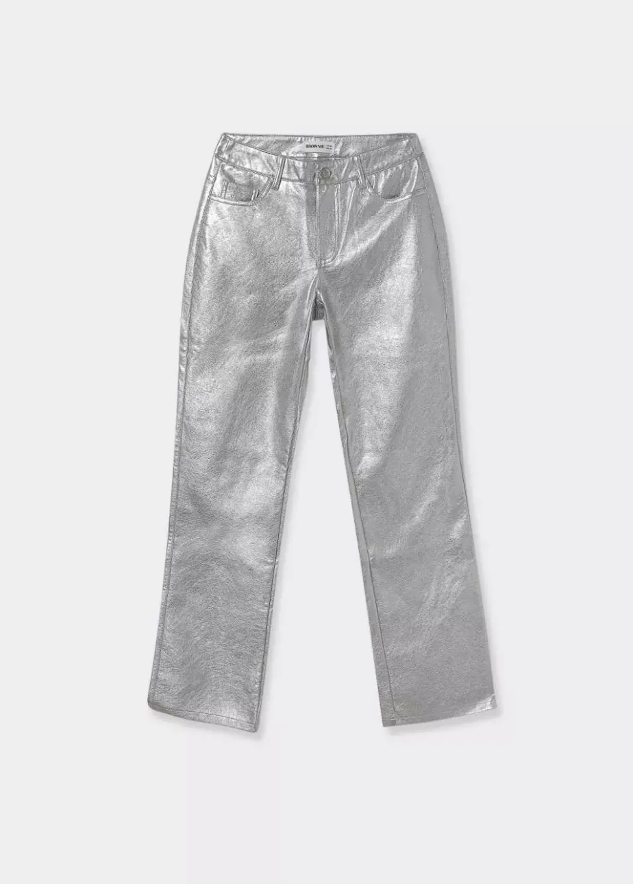 Mujer Brownie Spain Pantalones-Pantalon Metalizado Efecto Piel