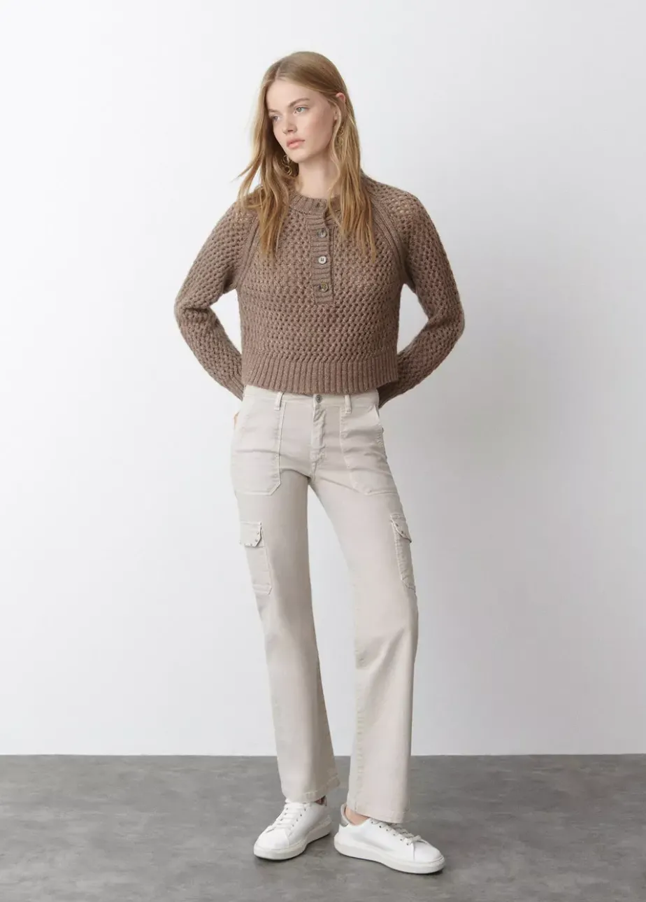 Mujer Brownie Spain Pantalones-Pantalon Recto Cargo Tachas