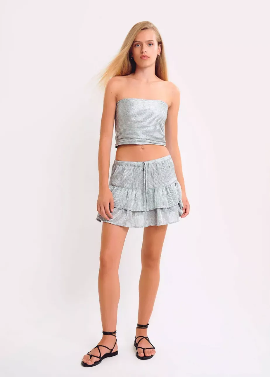 Mujer Brownie Spain Tops-Top Bandeau Tejido Plateado