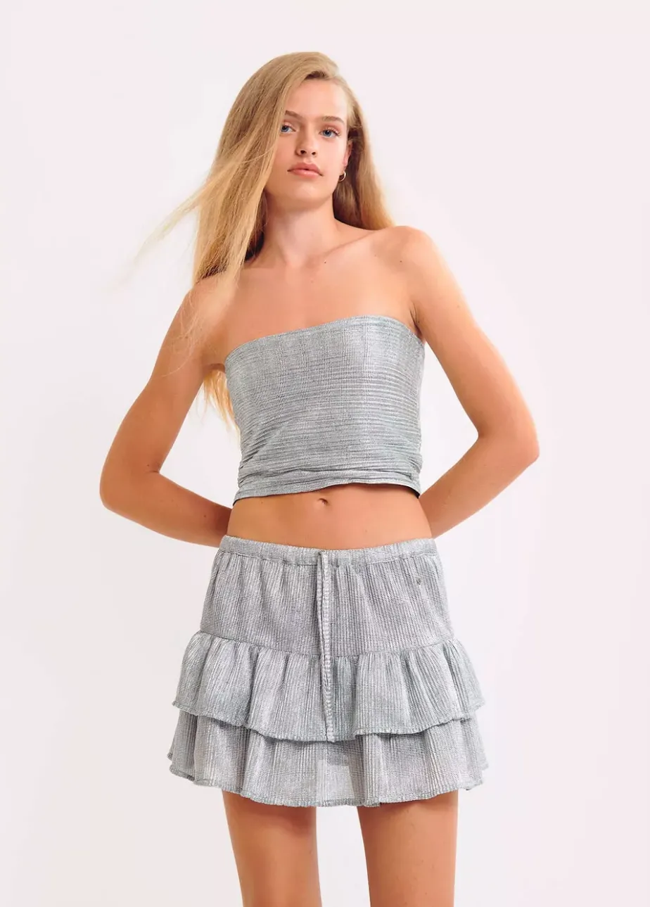 Mujer Brownie Spain Tops-Top Bandeau Tejido Plateado