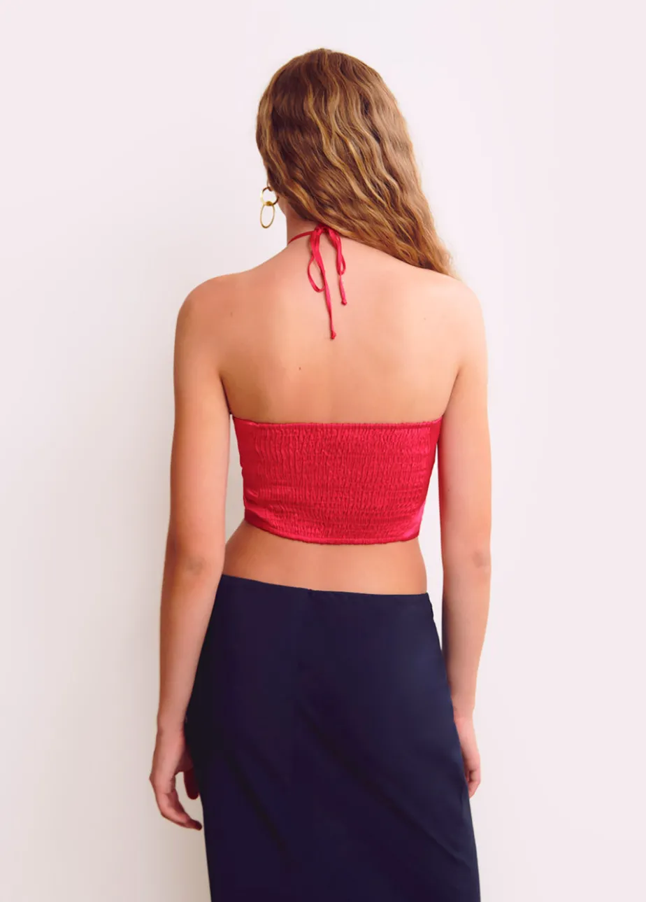 Mujer Brownie Spain Tops-Top Drapeado Abalorios Satinado Liso