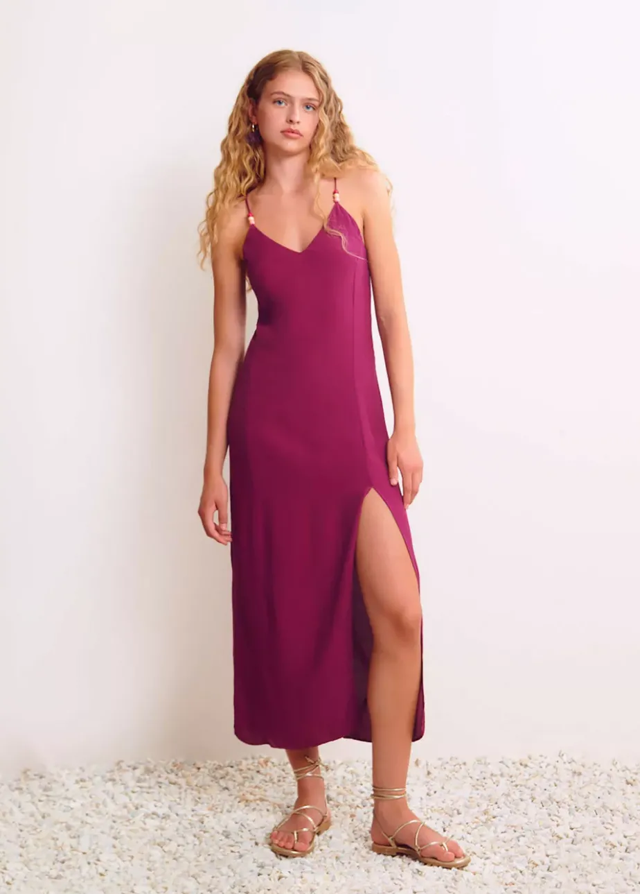 Mujer Brownie Spain Vestidos-Vestido Largo Liso Detalle Abalorios