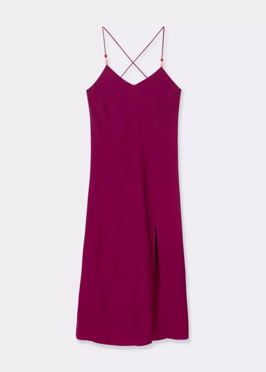 Mujer Brownie Spain Vestidos-Vestido Largo Liso Detalle Abalorios